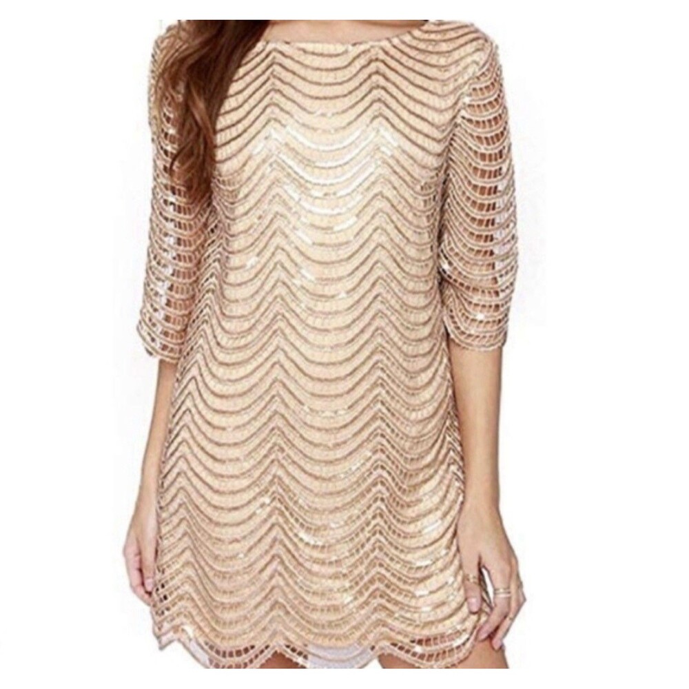 Dear'gles Women's Cocktail Mini Sequin Gold Night Out shimmer Dress Size 16 - Picture 2 of 16